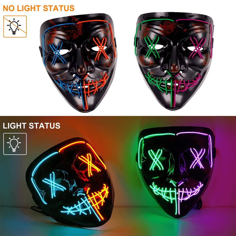2 Pack Halloween LED Glow in the Dark Joker Face Mask, Light Up Clown Mask, Cosplay Mask for Kids & Adults, Halloween Masks