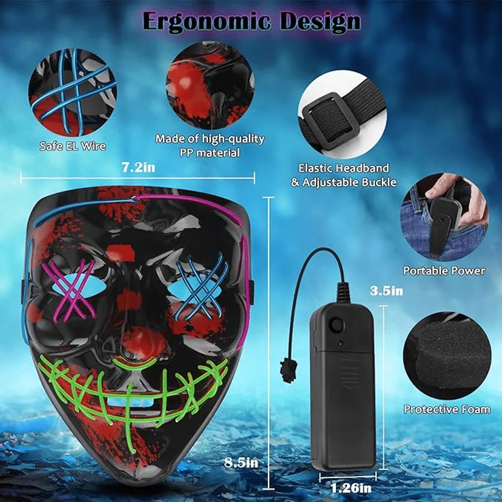 2 Pack Halloween LED Glow in the Dark Joker Face Mask, Light Up Clown Mask, Cosplay Mask for Kids & Adults, Halloween Masks