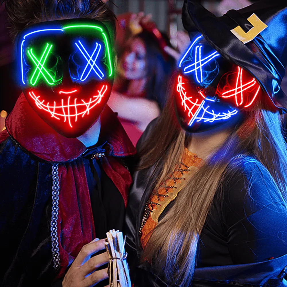 2 Pack Halloween LED Glow in the Dark Joker Face Mask, Light Up Clown Mask, Cosplay Mask for Kids & Adults, Halloween Masks