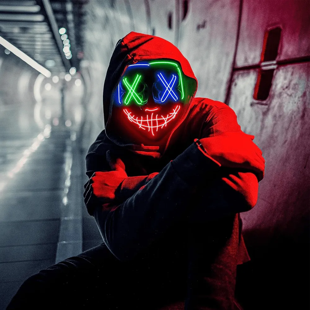 2 Pack Halloween LED Glow in the Dark Joker Face Mask, Light Up Clown Mask, Cosplay Mask for Kids & Adults, Halloween Masks