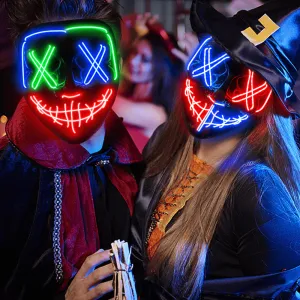 2 Pack Halloween LED Glow in the Dark Joker Face Mask, Light Up Clown Mask, Cosplay Mask for Kids & Adults, Halloween Masks