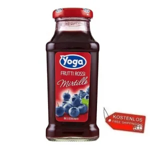 24x Yoga Bar Frutti Rossi Mirtillo Rote Früchte Blaubeere Fruchtsaft Glasflasche 200ml