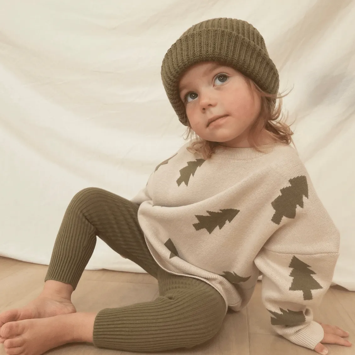 Adult Olive Cotton Knit Tree Print Jumper