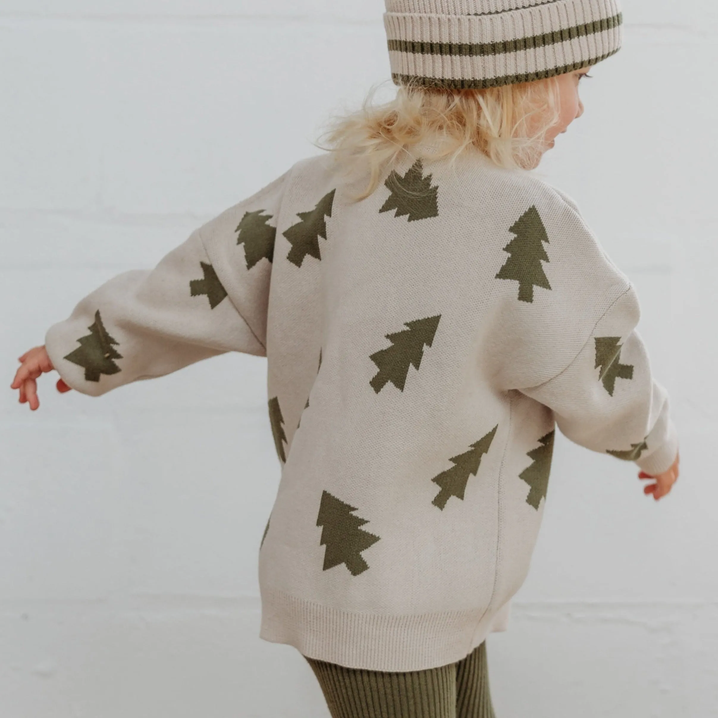 Adult Olive Cotton Knit Tree Print Jumper