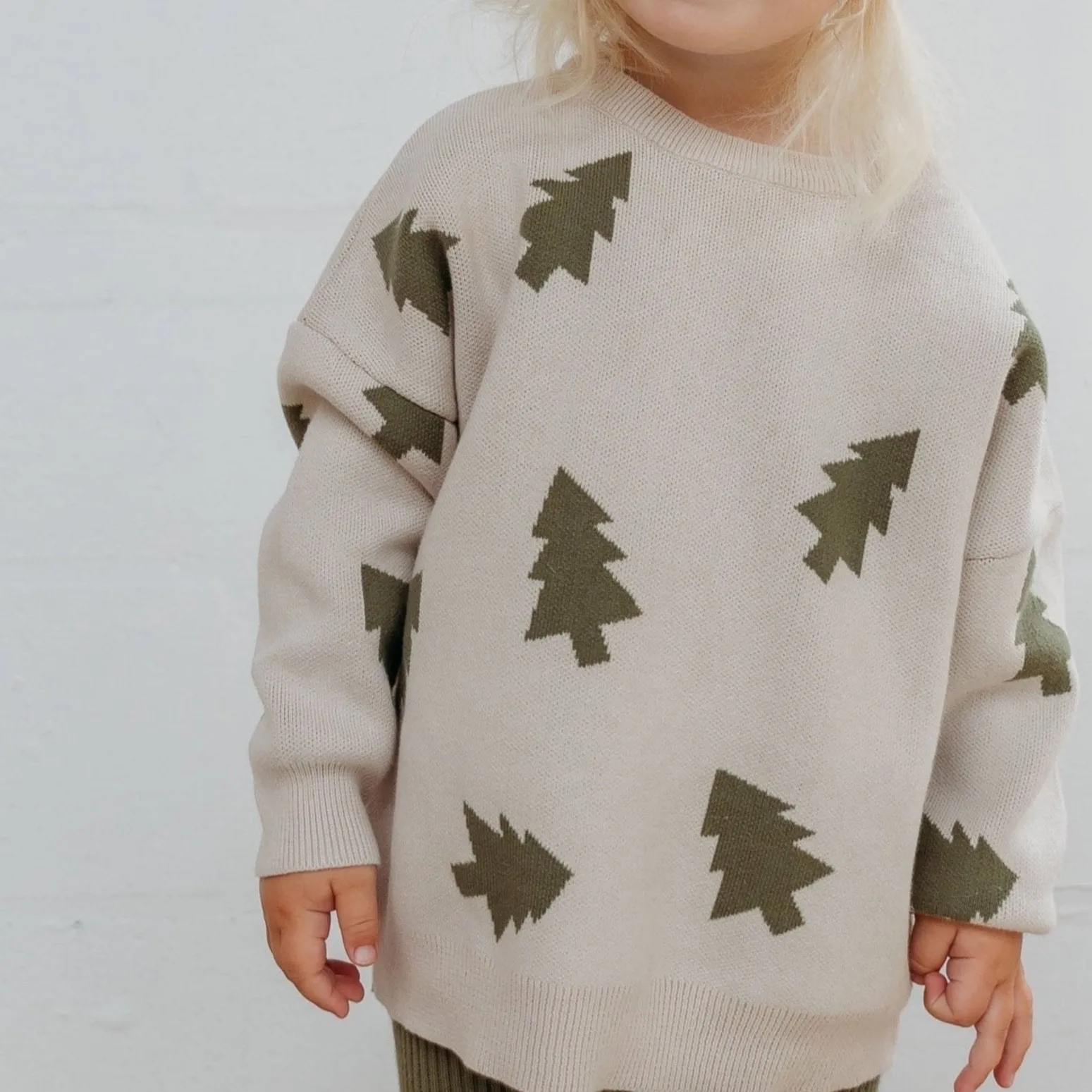 Adult Olive Cotton Knit Tree Print Jumper