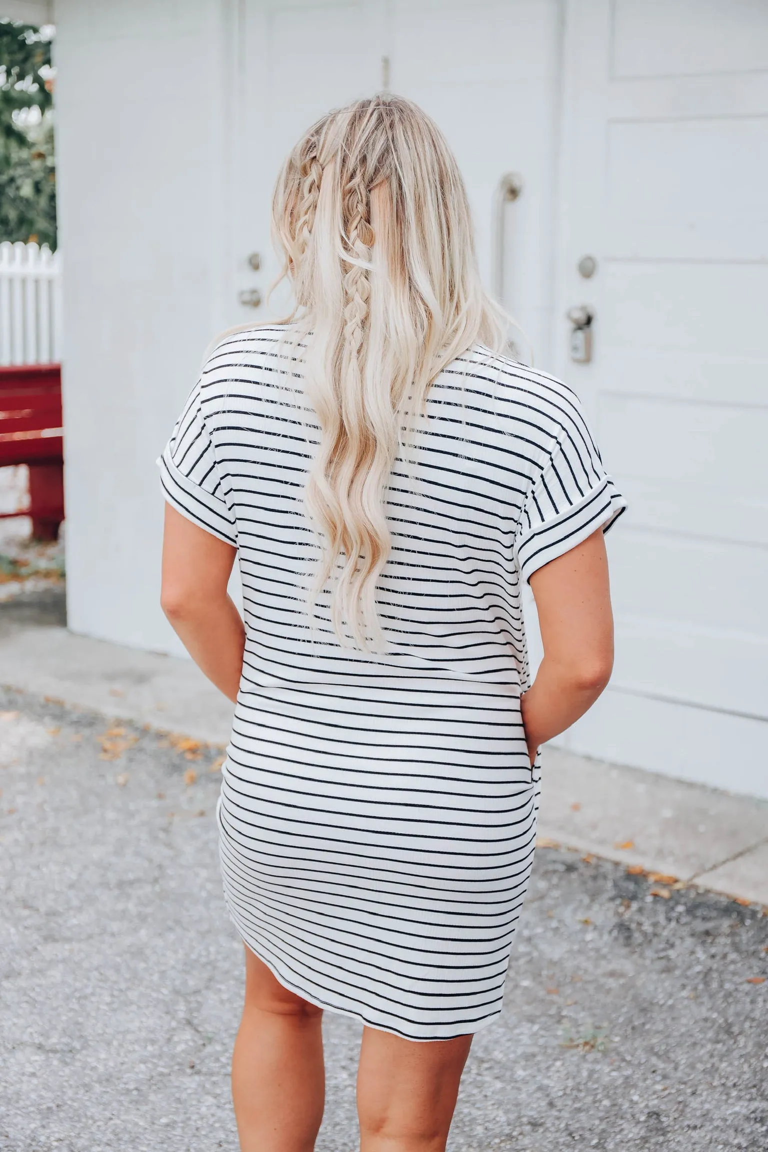 All Day Pocketed T-Shirt Dress - White/Black