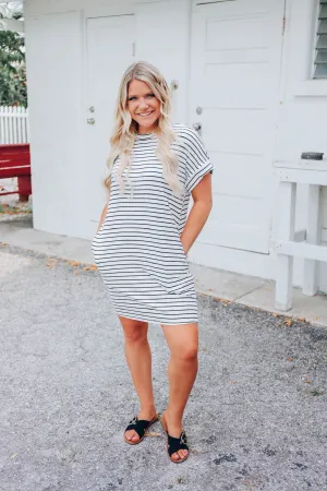All Day Pocketed T-Shirt Dress - White/Black