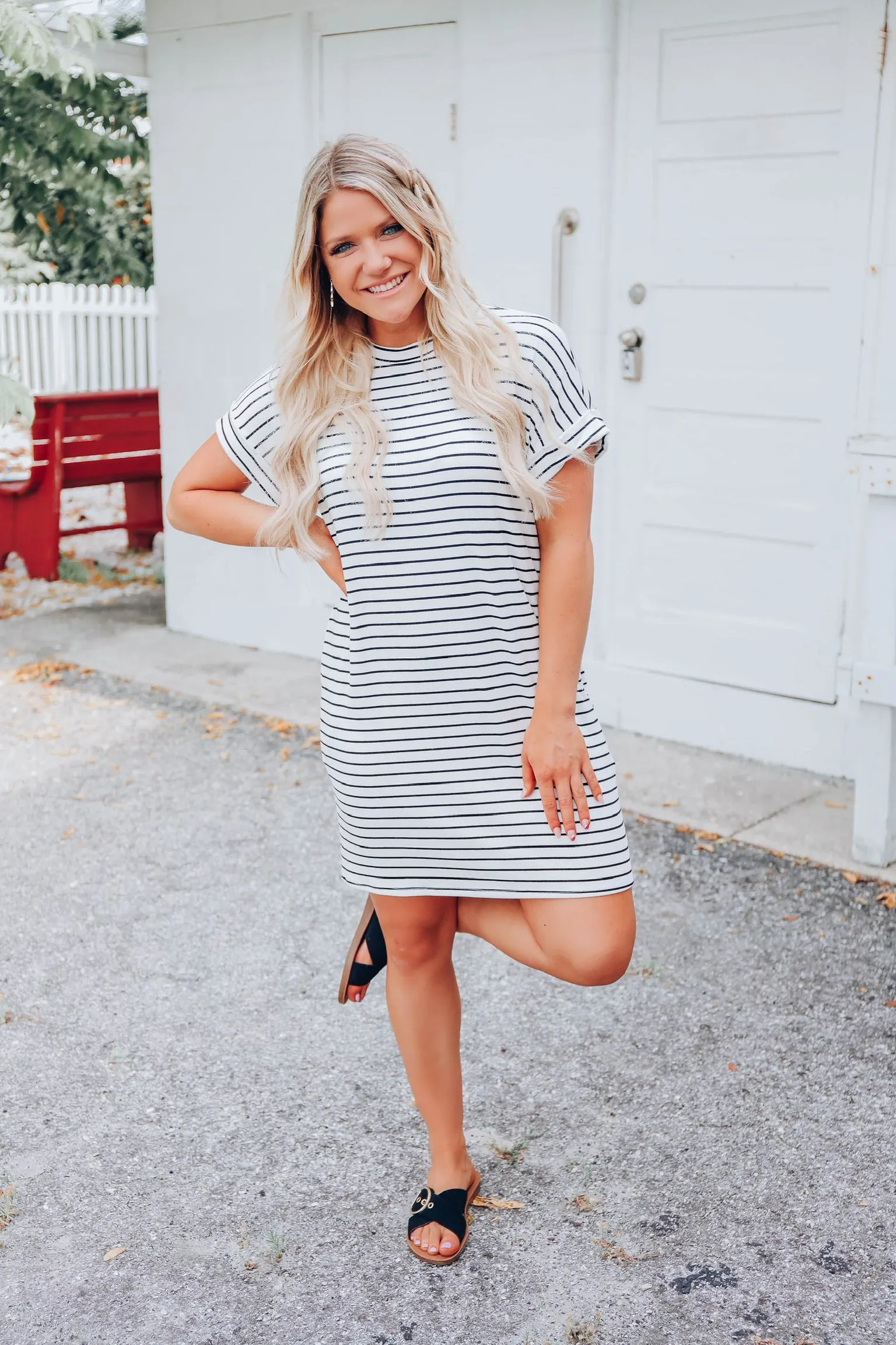 All Day Pocketed T-Shirt Dress - White/Black