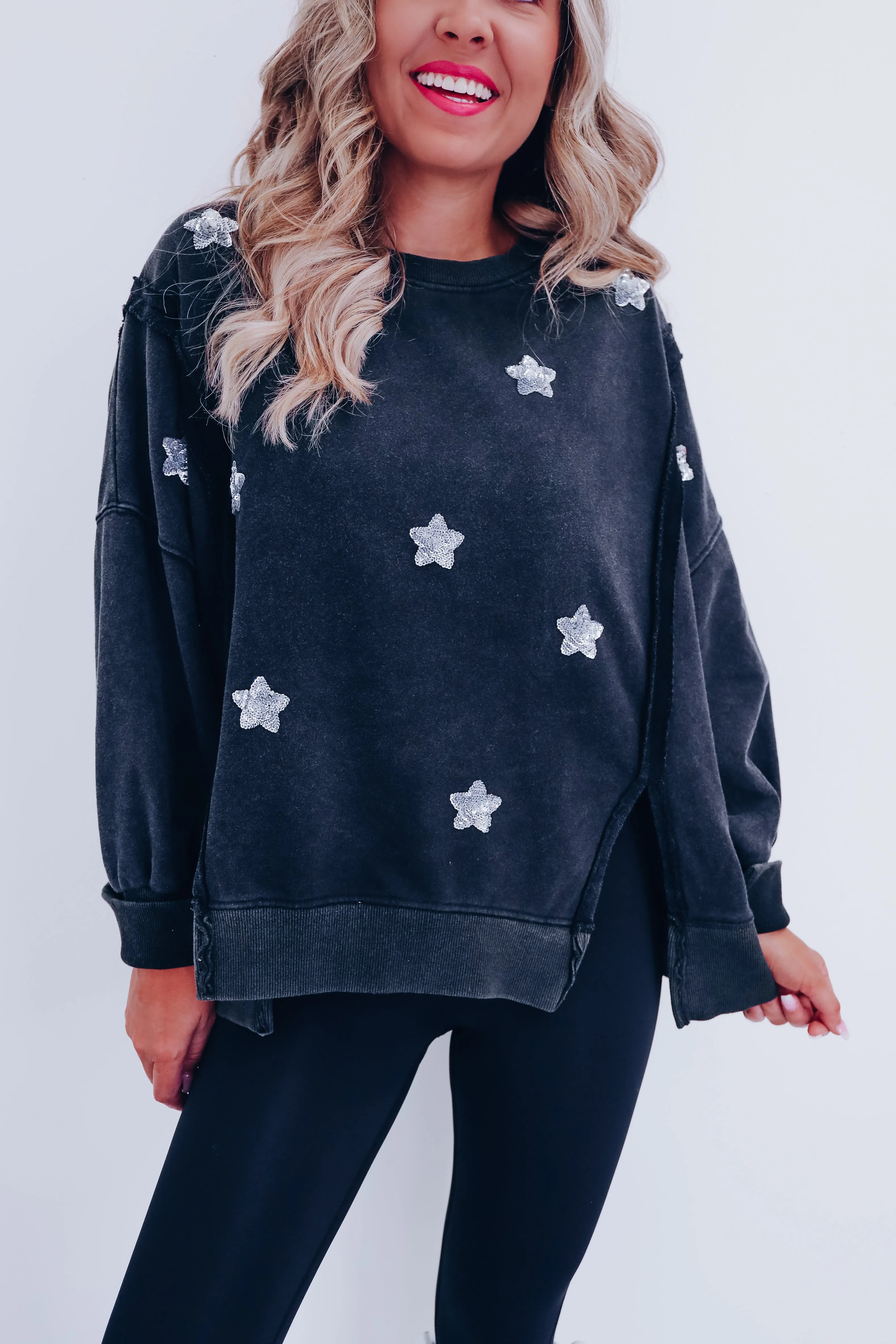 All That Glitters Hi Lo Top - Charcoal