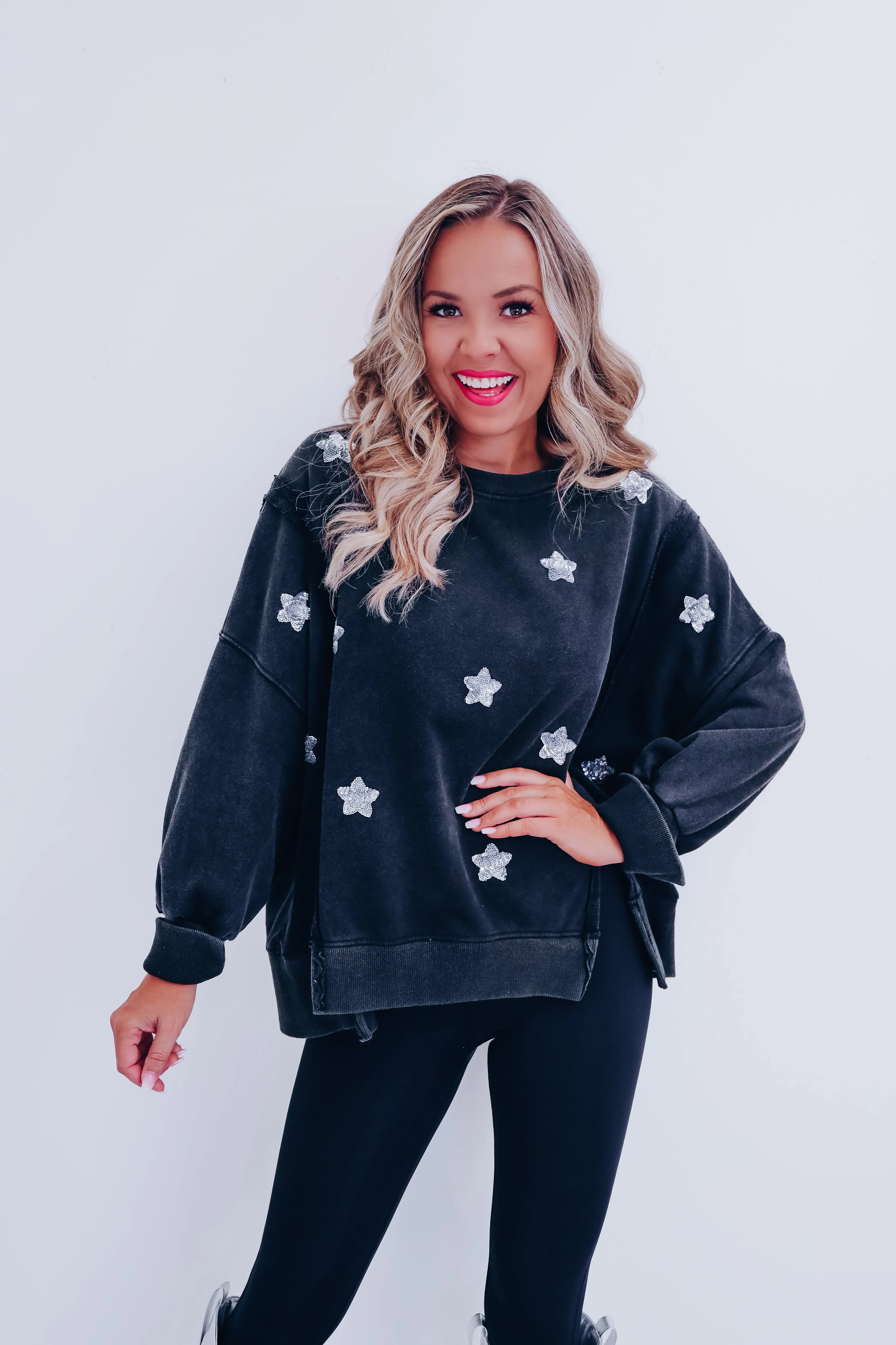 All That Glitters Hi Lo Top - Charcoal