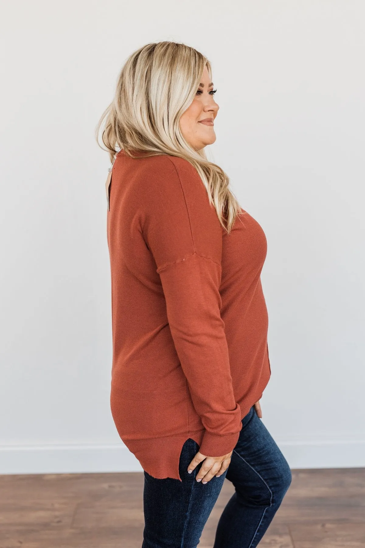 Angel On Earth V-Neck Sweater- Brick