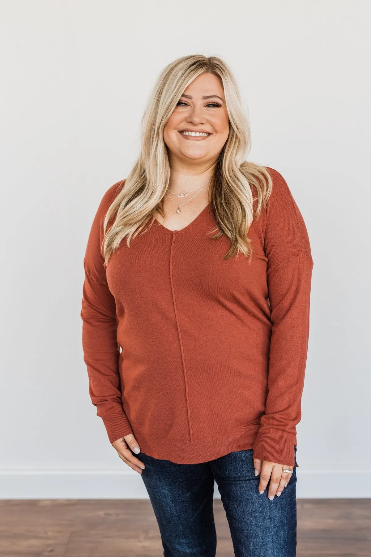 Angel On Earth V-Neck Sweater- Brick