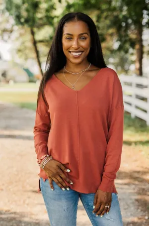 Angel On Earth V-Neck Sweater- Brick