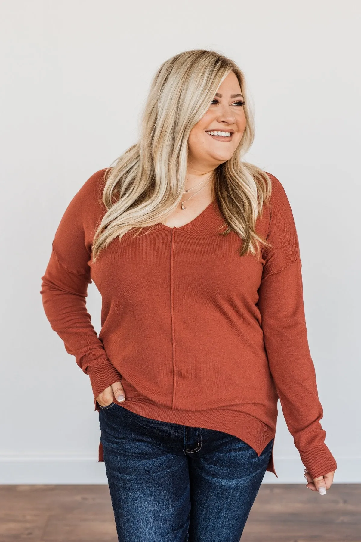 Angel On Earth V-Neck Sweater- Brick