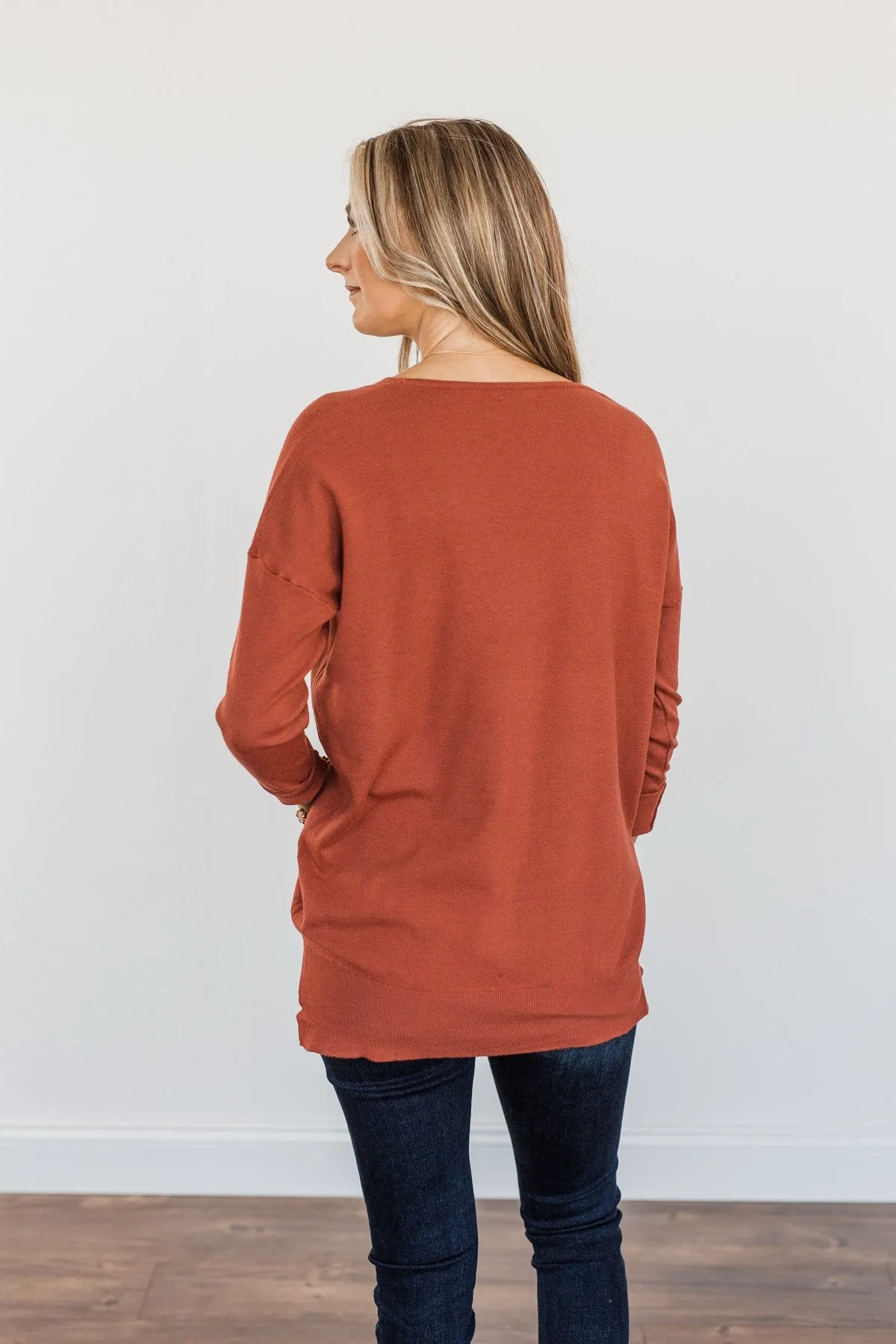 Angel On Earth V-Neck Sweater- Brick
