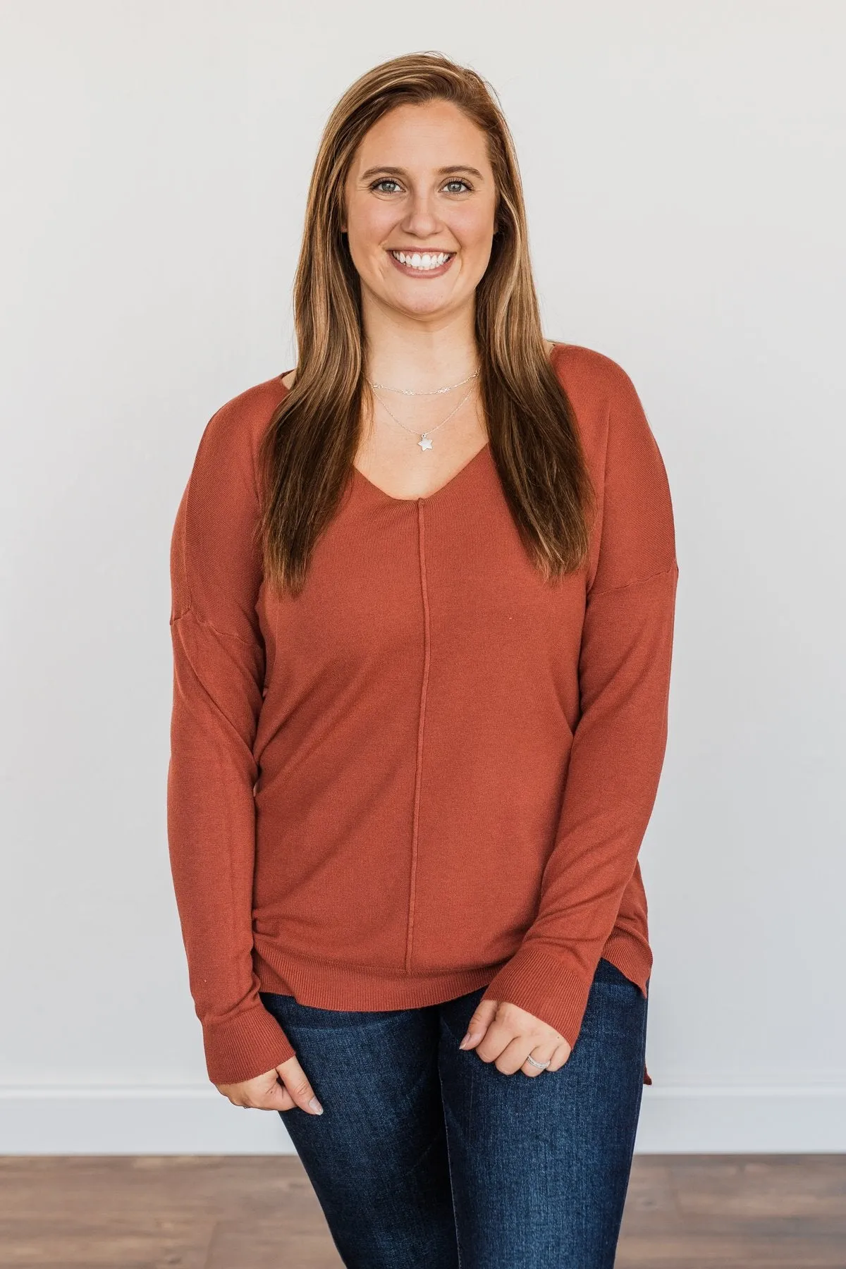 Angel On Earth V-Neck Sweater- Brick