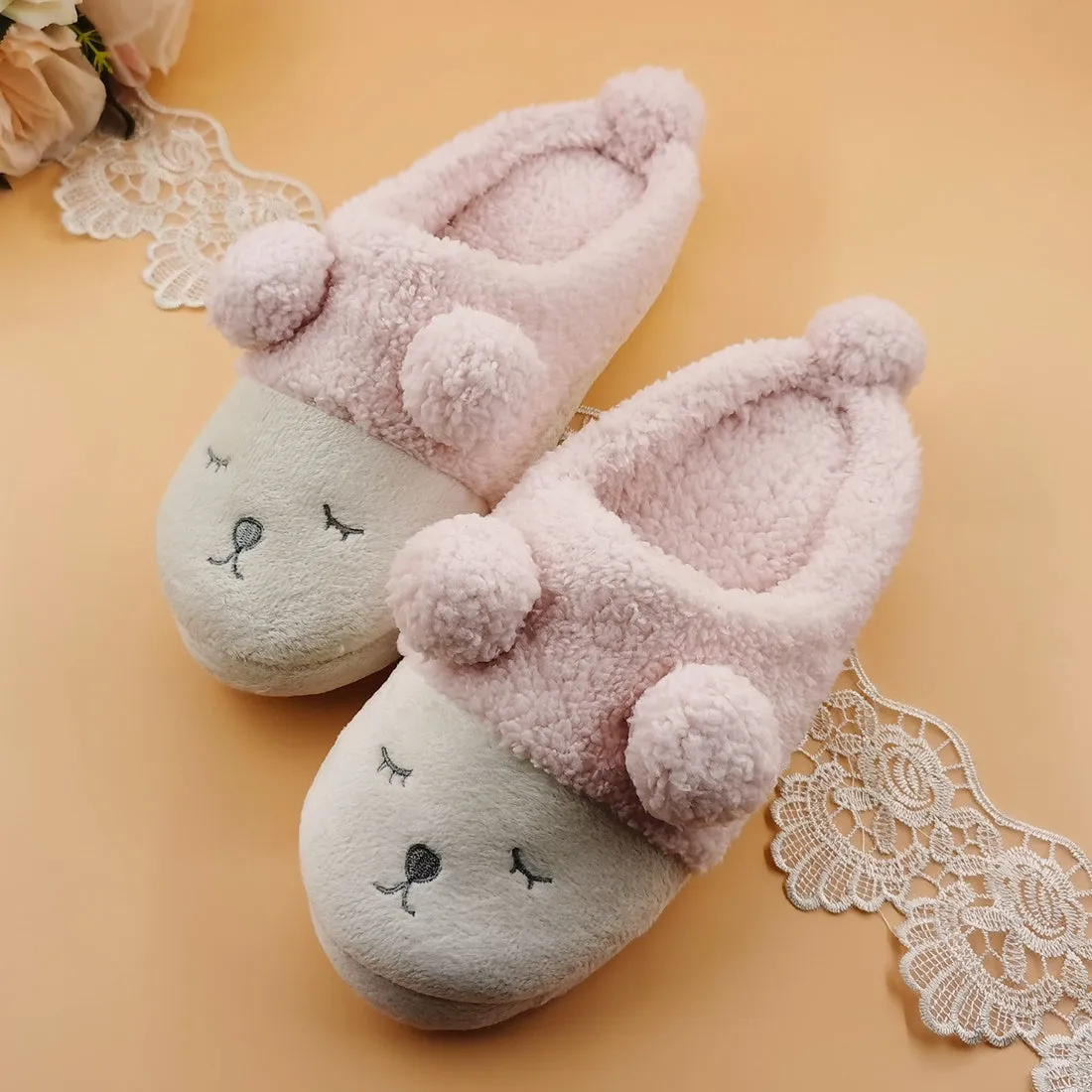Animal Slippers Cute Sheep BB Cartoons indoor slippers ball couple warm shoes UGG Style