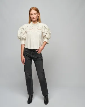 anita eyelet puff slv top - cream