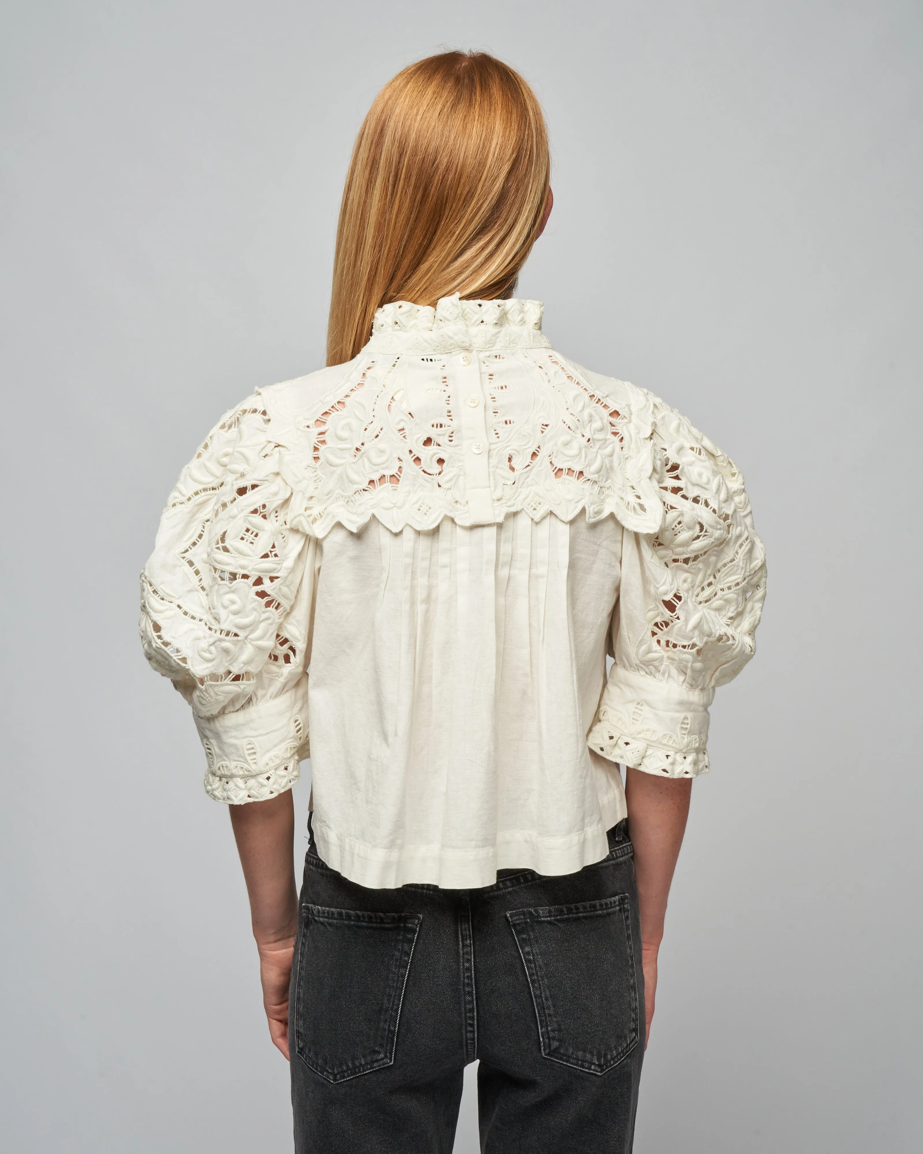 anita eyelet puff slv top - cream