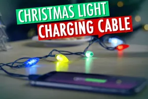 Apple Lightning charging cable with Christmas lights.