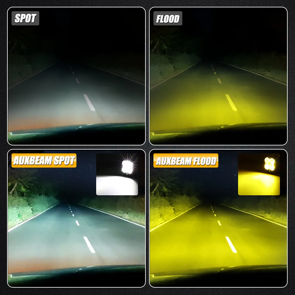 Auxbeam - 3 inch 80W 9600LM WHITE 6000K&YELLOW 3500K LED Pods Lights With Front Bumper Fog Light