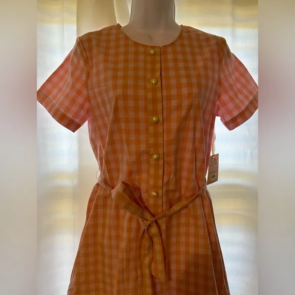 ban.do Pink Gingham Button-Up Romper