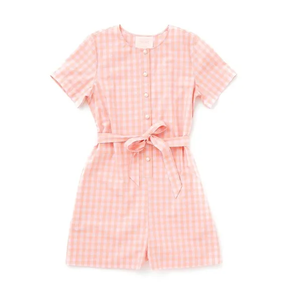 ban.do Pink Gingham Button-Up Romper