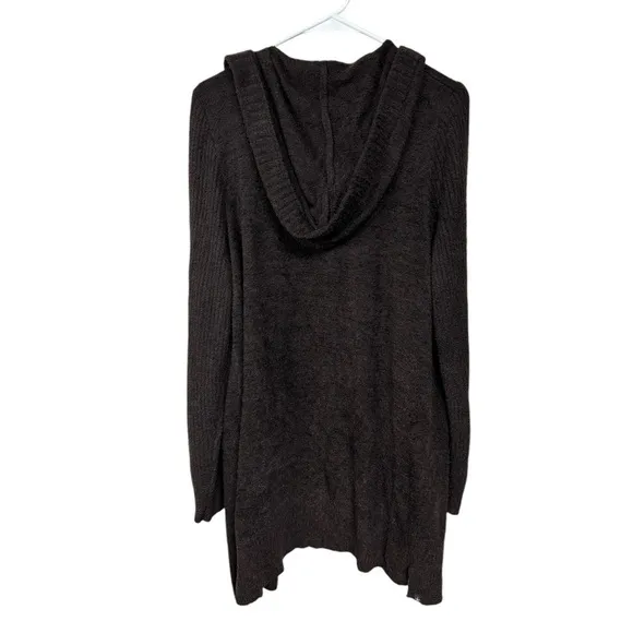 Barefoot Dreams Cozy Chic Light Brown Open Front Hooded Waterfall Cardigan, XL
