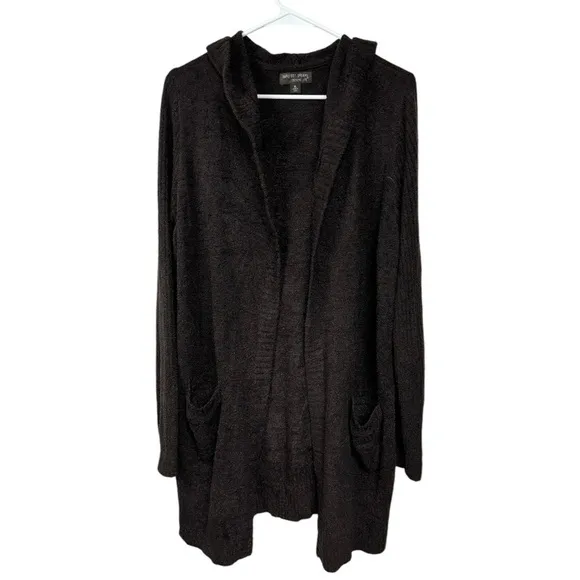 Barefoot Dreams Cozy Chic Light Brown Open Front Hooded Waterfall Cardigan, XL