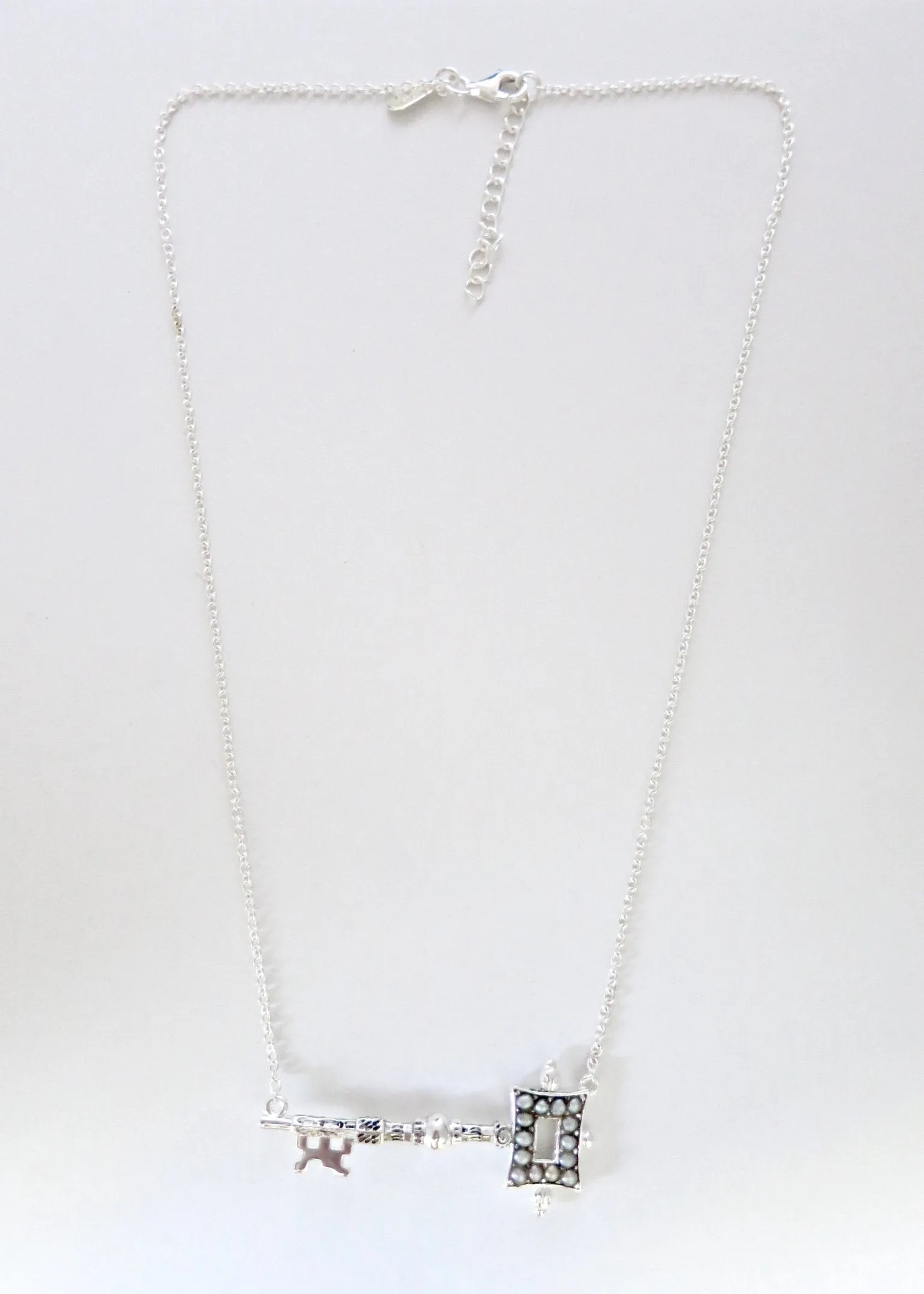 Beautiful, chic, pearl encrusted, Victorian key pendant necklace