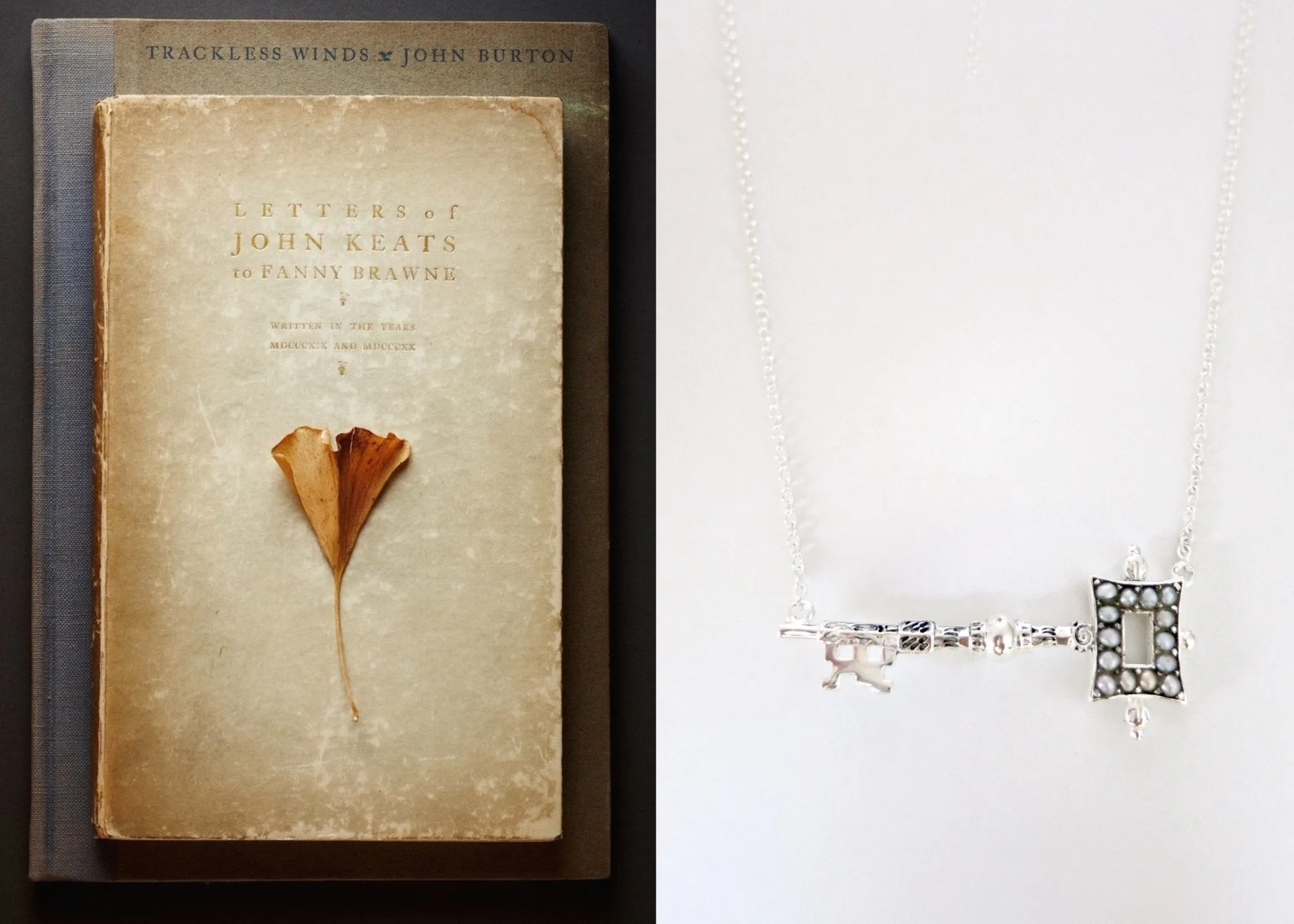 Beautiful, chic, pearl encrusted, Victorian key pendant necklace
