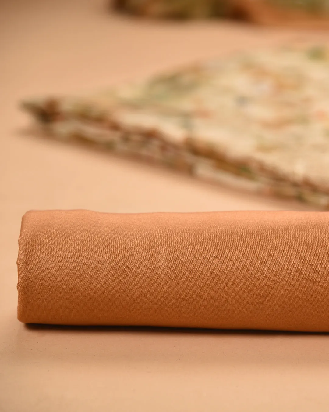 Beige With Mustard Cotton Glazed Printed With Embroidery Unstitched Suit Fabric Set With Chiffon Dupatta