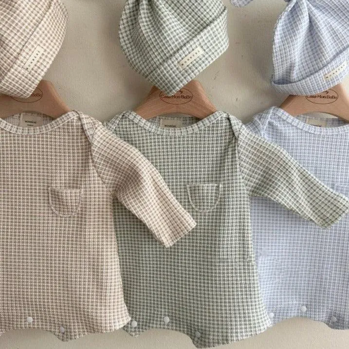 Bel Waffle Cotton Baby Romper and Knotted Hat (Beige)