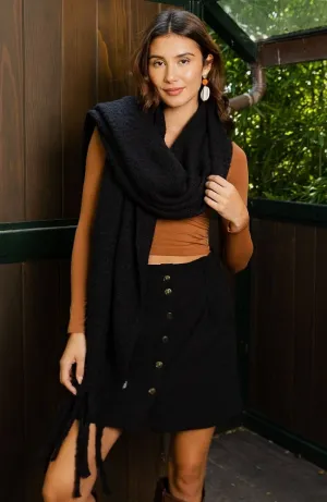 Black Cozy Knit Scarf with Tassels