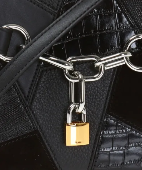Black Croc & Suede Leather Attico Padlock bag