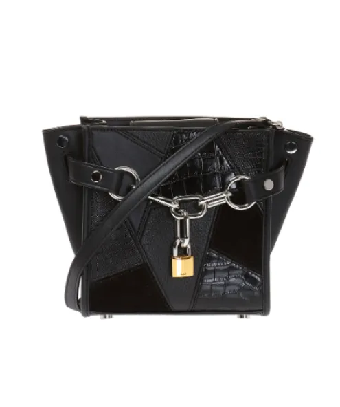 Black Croc & Suede Leather Attico Padlock bag