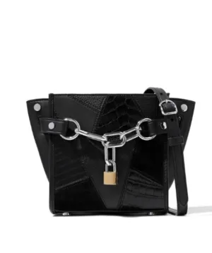 Black Croc & Suede Leather Attico Padlock bag