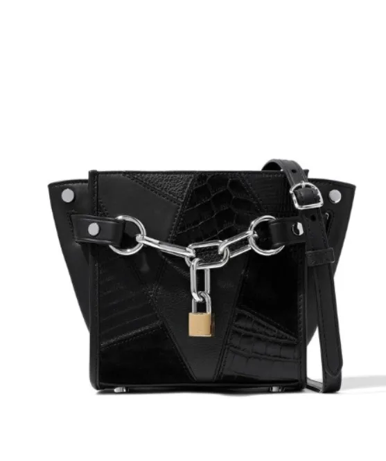Black Croc & Suede Leather Attico Padlock bag