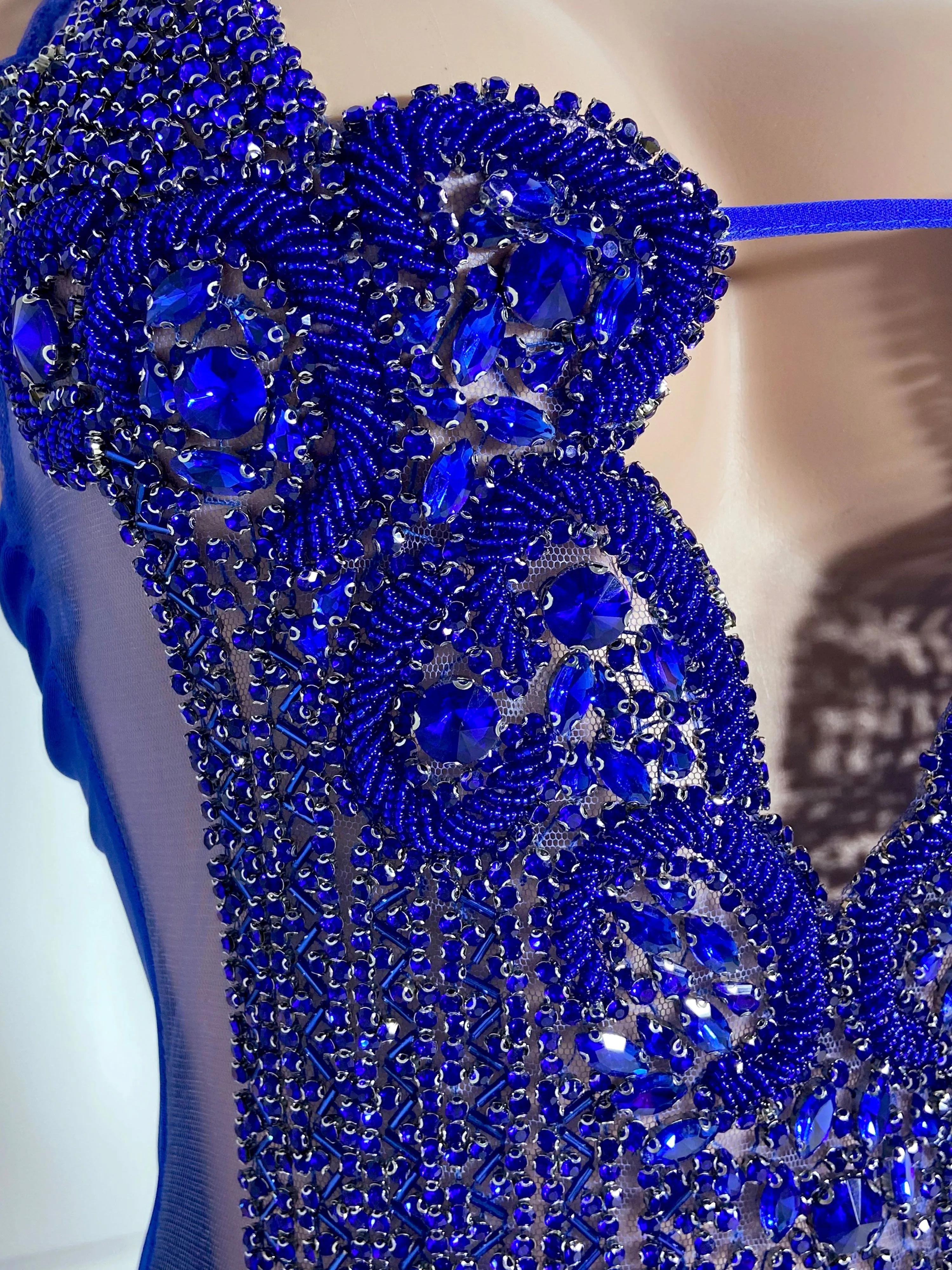 Blue Seam Drill Chic Mini Dress