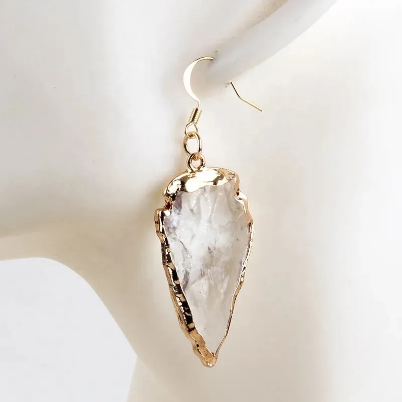 Boho & Mala Natural Quartz Gold Plated Drop Earrings