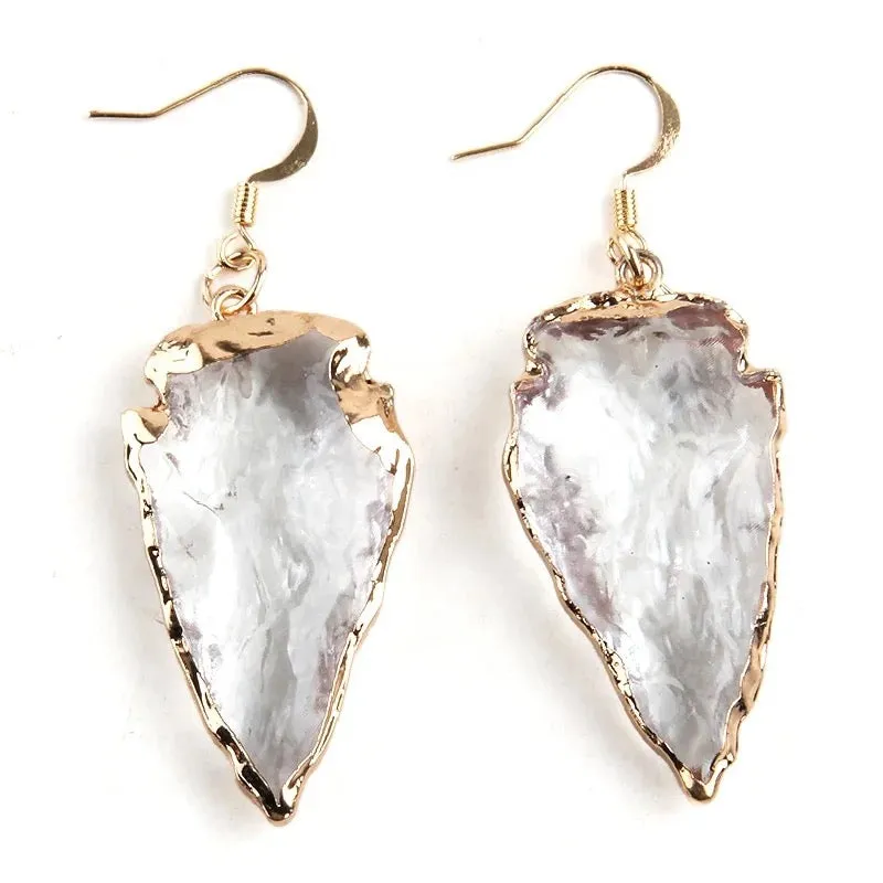 Boho & Mala Natural Quartz Gold Plated Drop Earrings
