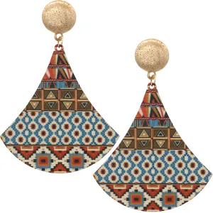 Brown Boho Chic Geometric Pattern Wooden Earrings