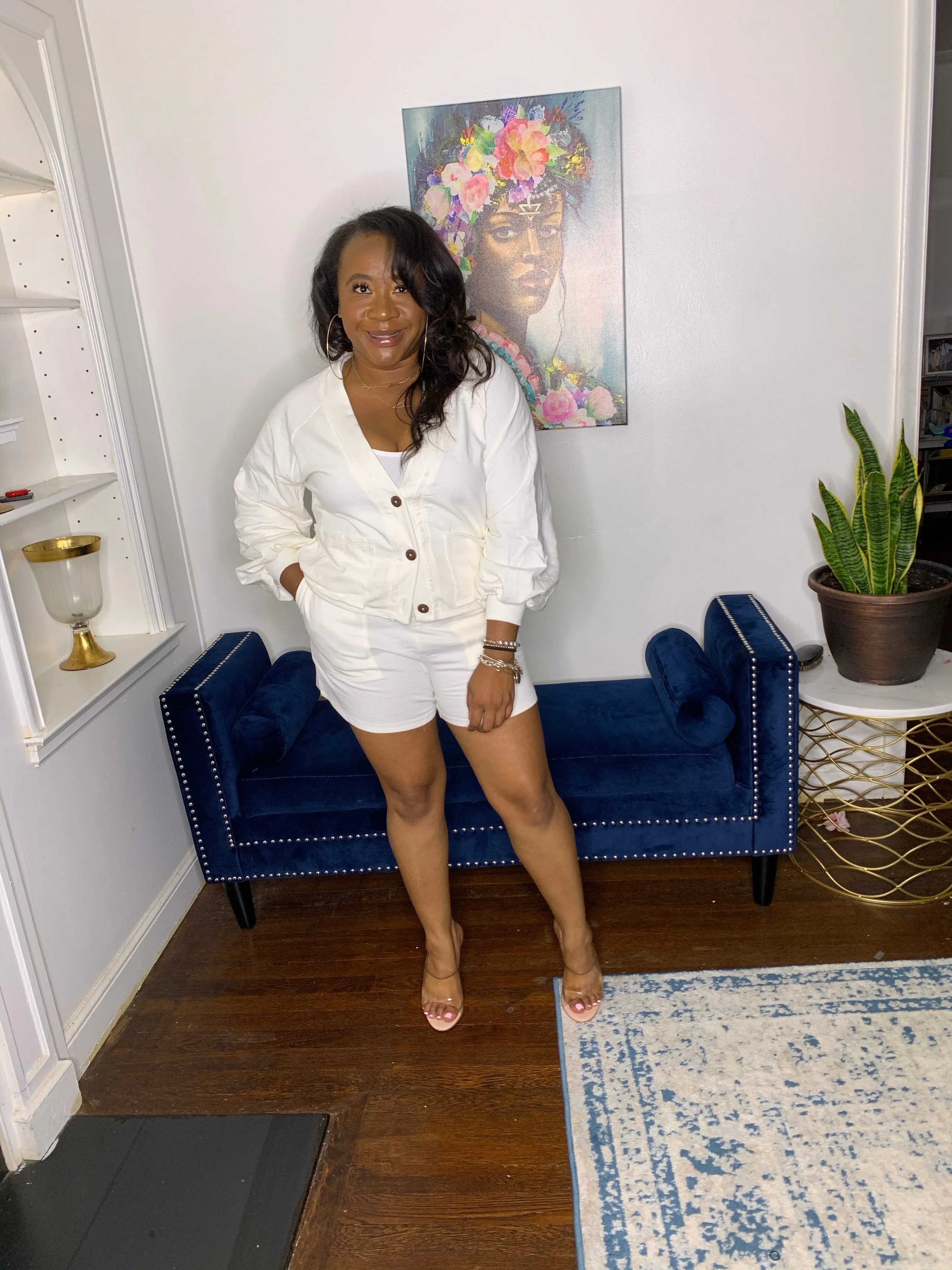 Cardigan Short Set- Cream
