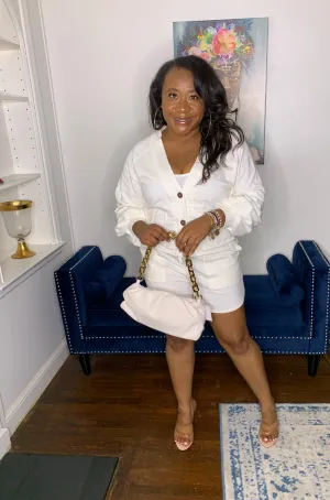 Cardigan Short Set- Cream