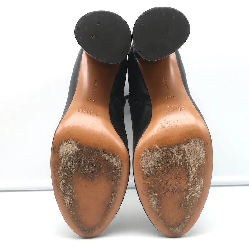 Celine Booties Black Leather Size 38.5 High Heel Ankle Boots