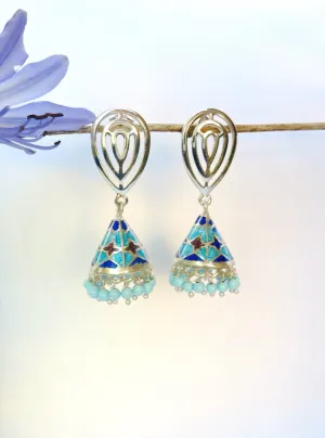 Chic, conical, blue Nathdwara enamel jhumkas