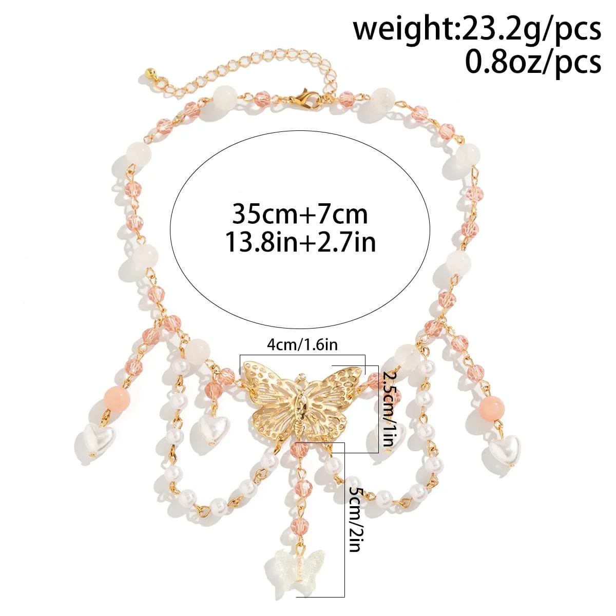 Chic Layered Tassel Butterfly Pendant Rhinestone Pearl Chain Neckalace