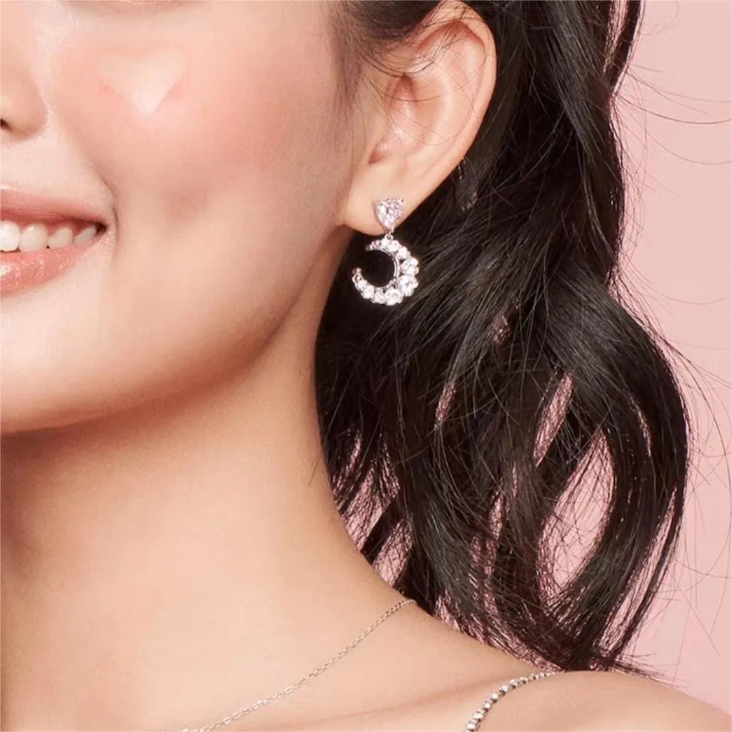 Chic Rhinestone Inlaid Moon Phase Star Heart Dangle Earrings