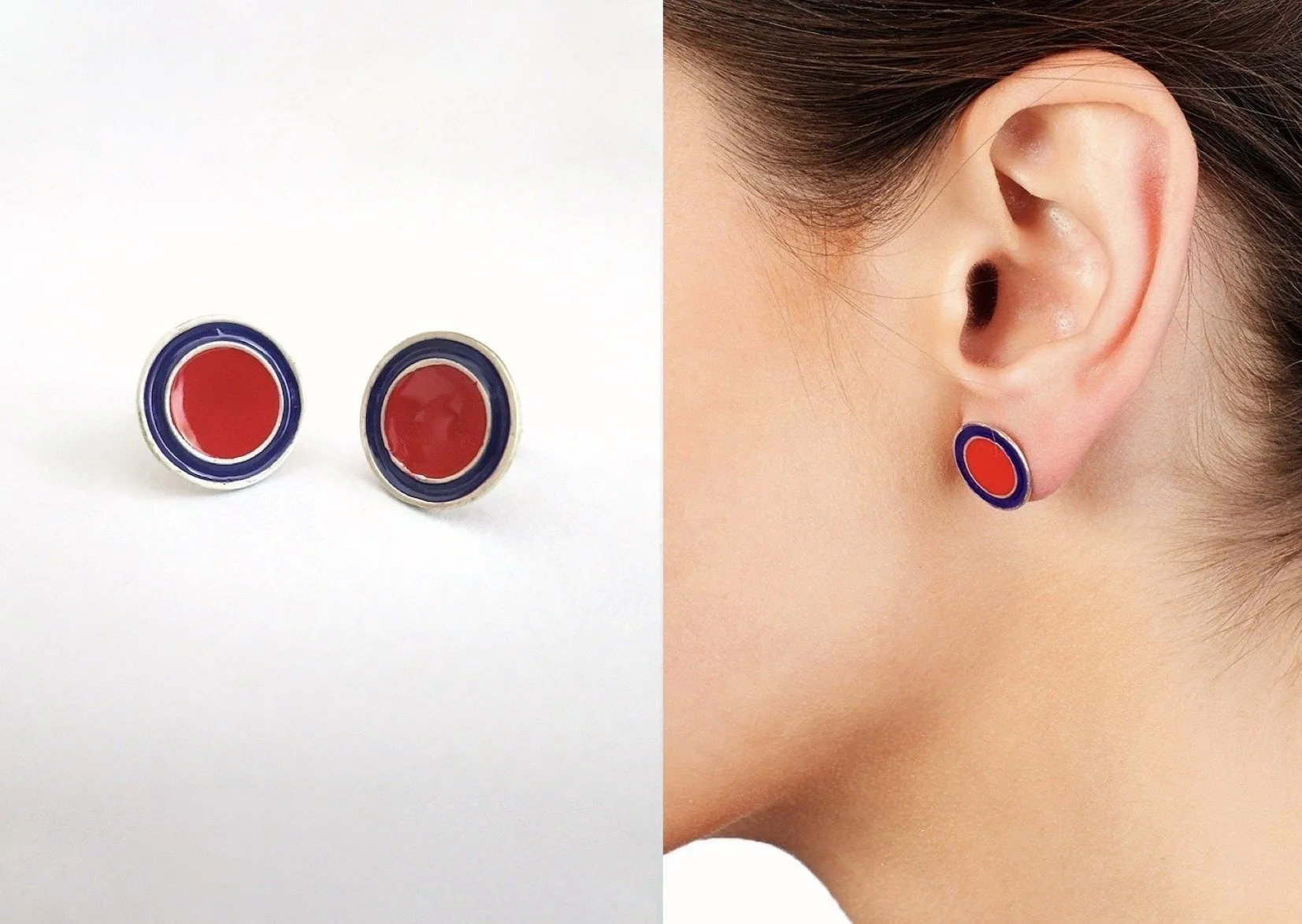 Chic, round bi-color enamel studs