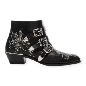 Chloé Shoes, Black Leather Studded Booties (size 37.5)